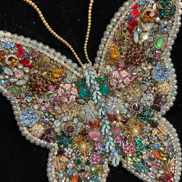 Colorful Beaded Butterfly Art in Gold Frame - Picture 2 of 2